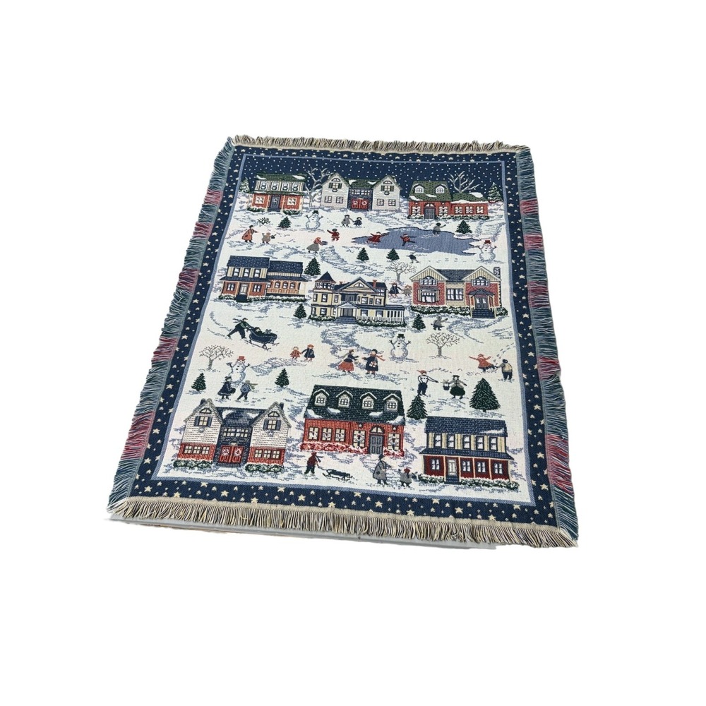 Winter Scene Warm Throw Blanket 47.75x60.5 w/ Fringe Holiday Snow Ice Skating